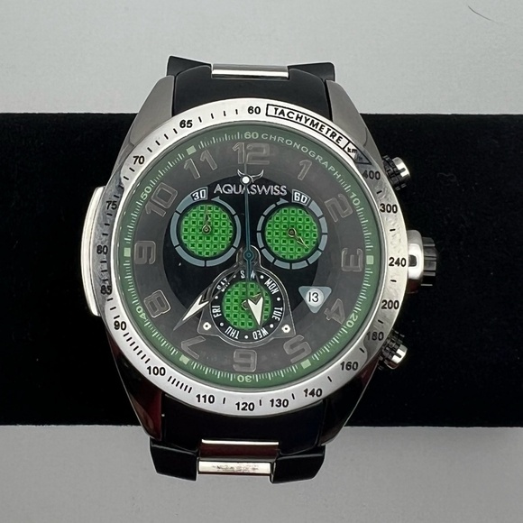AquaSwiss Chronograph Green Black Mens Watch Working - Picture 6 of 11
